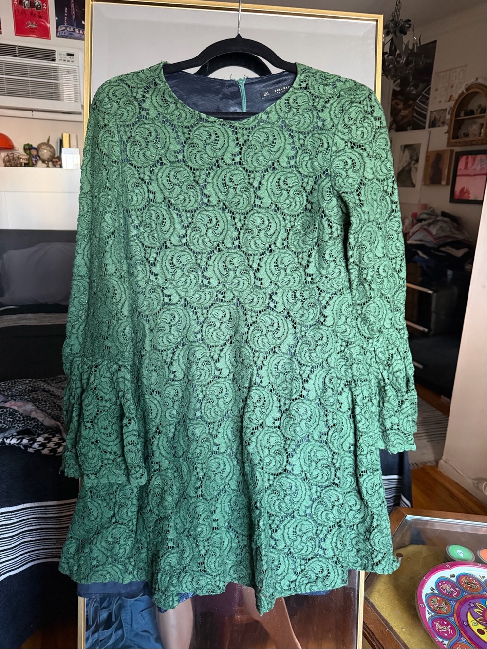 Zara Green Lace Long-Sleeve Dress